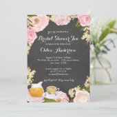 Rose & Teacup Chalkboard Brautparty laden Einladung (Stehend Vorderseite)
