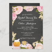 Rose & Teacup Chalkboard Brautparty laden Einladung (Vorne/Hinten)