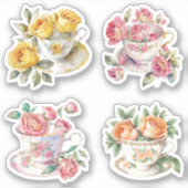 Rose Teacups Aufkleber (Vorderseite)