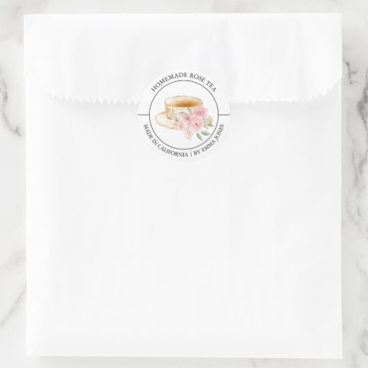 Rose Tee Modernes Label Runder Aufkleber (Tasche)