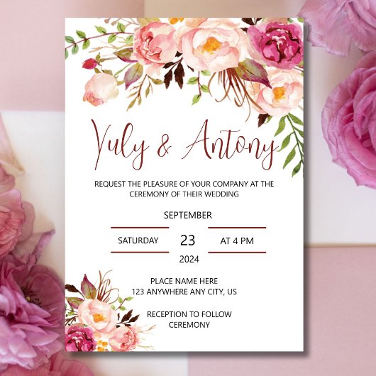 Rose template Invitación para boda floral acuarela Einladung