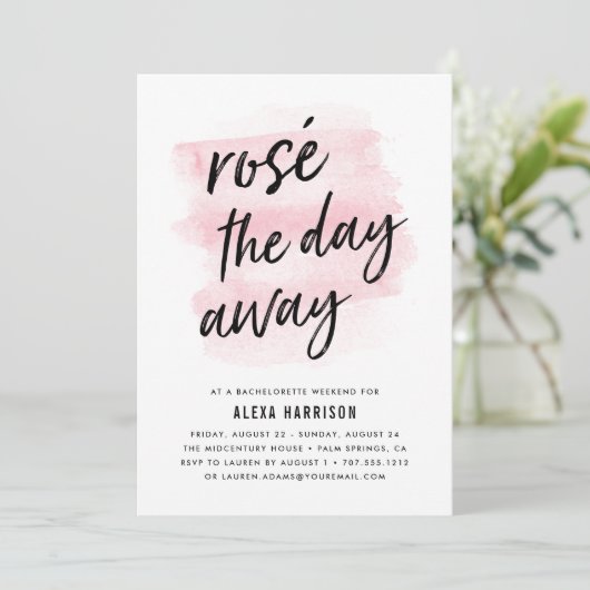 Rosé The Day Away Bachelorette Wochenende Einladun Einladung (Stehend Vorderseite)