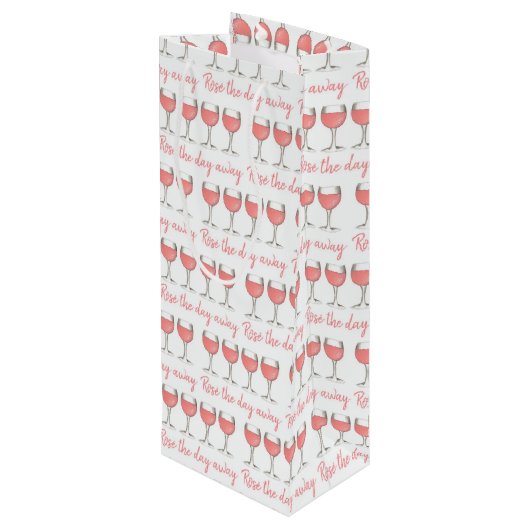 Rosé The Day Away Rosa Rose Glass Wein Lover Geschenktüte Für Weinflaschen (Rückseite Schrägansicht)