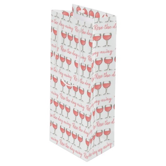 Rosé The Day Away Rosa Rose Glass Wein Lover Geschenktüte Für Weinflaschen (Vorderseite Schrägansicht)