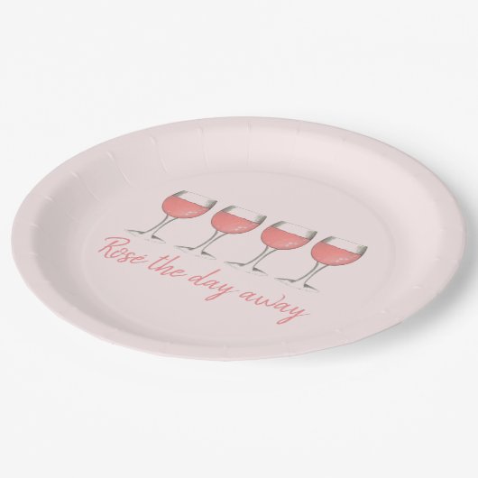 Rosé The Day Away Rosa Rose Glass Wein Lover Pappteller (Schrägansicht)