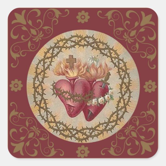 Rose Thorns KENNEN Jesu & Maria Herzen Quadratischer Aufkleber (Vorderseite)