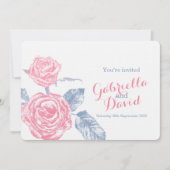 Rose Tintenkleber blauen rosa Hochzeit einladen Einladung (Vorderseite)