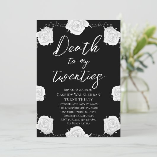 Rose Tod bis zum 30. Geburtstag Einladung (Stehend Vorderseite)