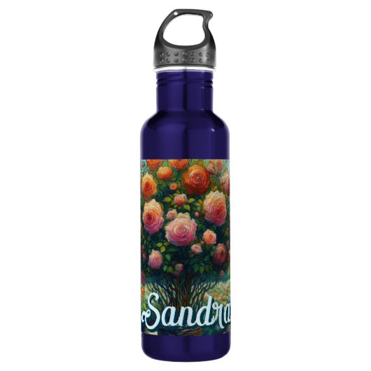 Rose Topiary Van Gogh Style Rose Blumenrosa Edelstahlflasche (Vorderseite)