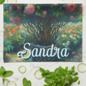 Rose Topiary Van Gogh Style Rose Blumenrosa Geschirrtuch (Gefaltet)