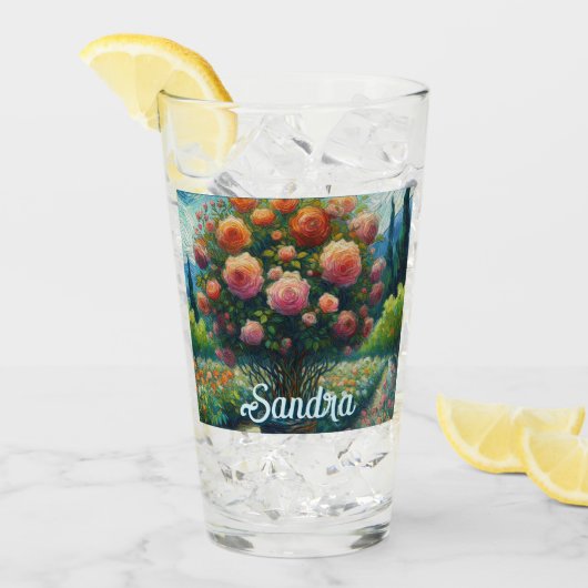 Rose Topiary Van Gogh Style Rose Blumenrosa Glas (Vorderseite Ice)