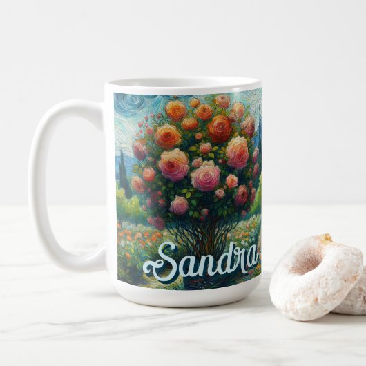 Rose Topiary Van Gogh Style Rose Blumenrosa Kaffeetasse (Mit Donut)