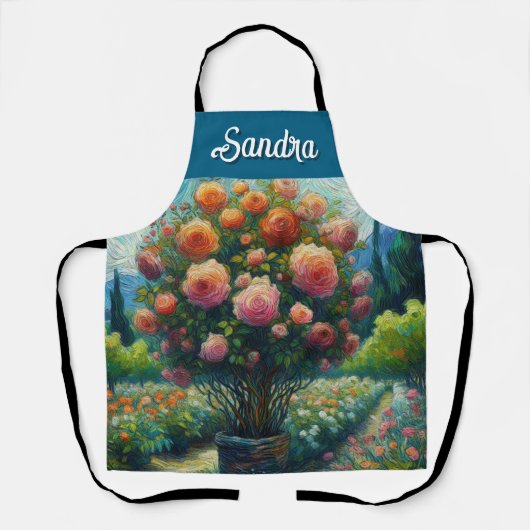 Rose Topiary Van Gogh Style Rose Blumenrosa Schürze (Vorderseite)