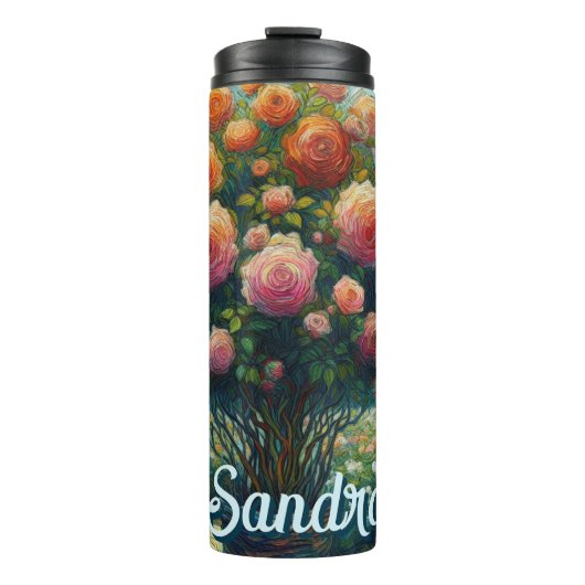 Rose Topiary Van Gogh Style Rose Blumenrosa Thermosbecher (Vorderseite)