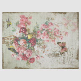 Rose Traînantes Pink Roses & Birds Decoupage Seidenpapier