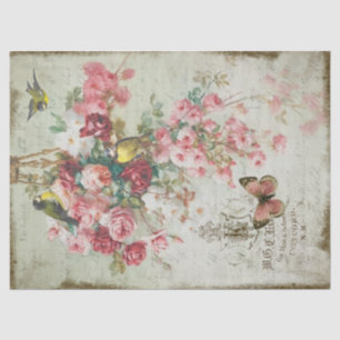 Rose Traînantes Pink Roses & Birds Decoupage Seidenpapier