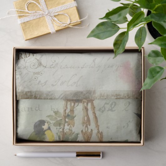 Rose Traînantes Pink Roses & Birds Decoupage Seidenpapier (Geschenk)