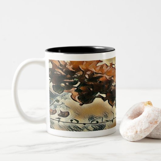 Rose Tree Art Zweifarbige Tasse (Mit Donut)