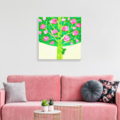Rose Tree | Kleiner Frosch | Fröhliches Rosa und G Leinwanddruck (Insitu (Wohnzimmer))