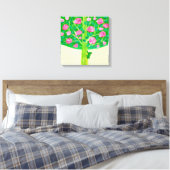Rose Tree | Kleiner Frosch | Fröhliches Rosa und G Leinwanddruck (Insitu (Schlafzimmer))
