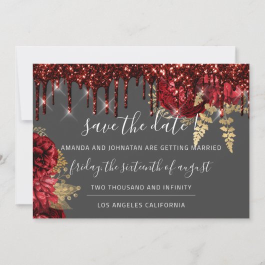 Rose Tropfen Burgundy Maroon Marsala Floral Wrath Save The Date (Vorderseite)