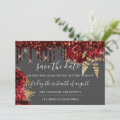 Rose Tropfen Burgundy Maroon Marsala Floral Wrath Save The Date (Stehend Vorderseite)