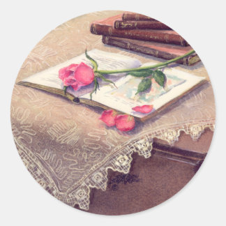 ROSE u. BÜCHER durch SHARON SHARPE Runder Aufkleber