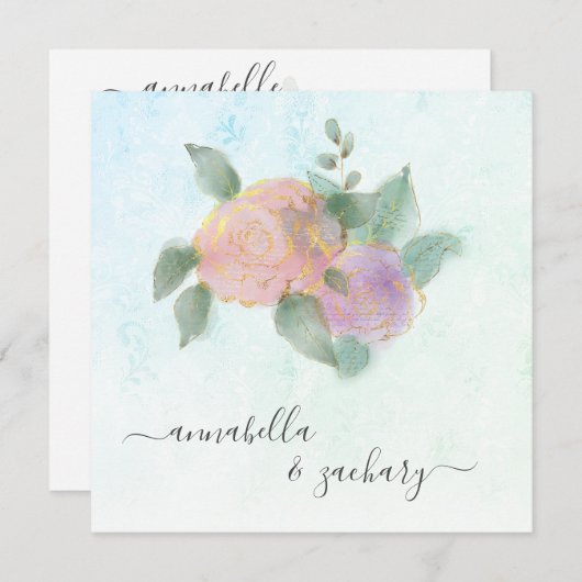 *~* ROSE + UAWG QR Gold Glitzer - AR12 Hochzeit Einladung (Vorne/Hinten)