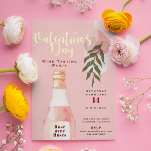 Rosé über rosa Rosen Valentinstag-Party Gold Folieneinladung