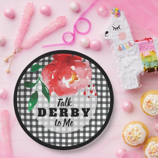 Rose über Schwarz-Weiß-Talk Derby Pappteller (Party)