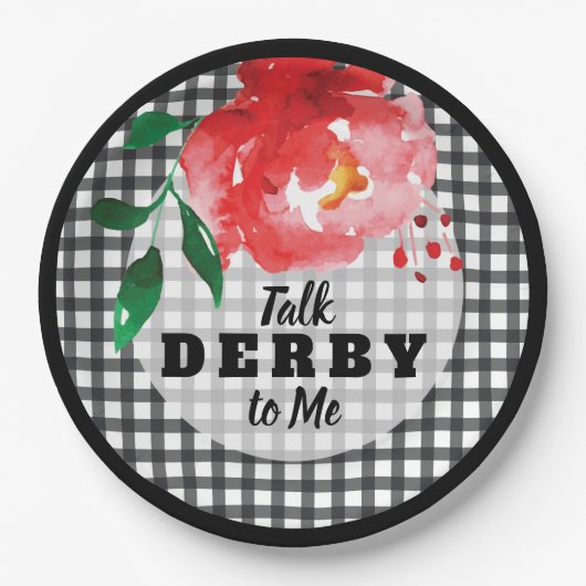 Rose über Schwarz-Weiß-Talk Derby Pappteller (Vorderseite)