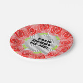 Rose über Schwarz-weiße Streifen Sprechen Sie mit  Pappteller (Schrägansicht)