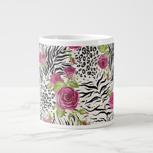 Rose über Tiermuster Jumbo-Tasse (Vorderseite)