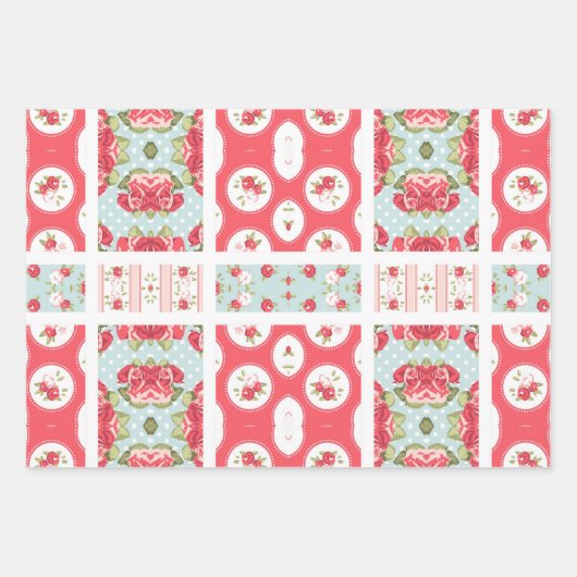 Rose und Aqua-Flickwerk Design Geschenkverpackung Geschenkpapier Set (Vorderseite)