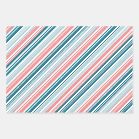 Rose und Aquamariner Candy Strip Urlaub Geschenkpapier Set (Vorderseite)