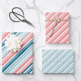 Rose und Aquamariner Candy Strip Urlaub Geschenkpapier Set