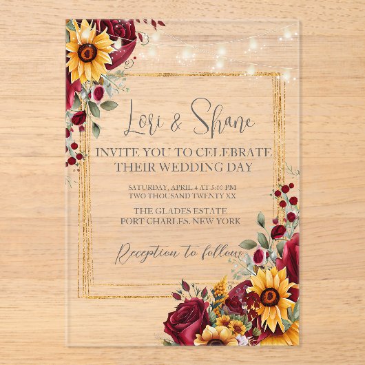 Rose und Aster Wedding Akrolic Einladungen (Vorderseite)