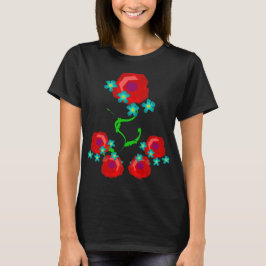 Rose und Baby Blue Blume floral verzierte LBD T-Shirt