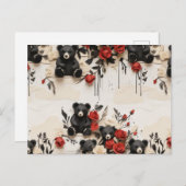 Rose und Bärenvalentine Postkarte (Vorne/Hinten)