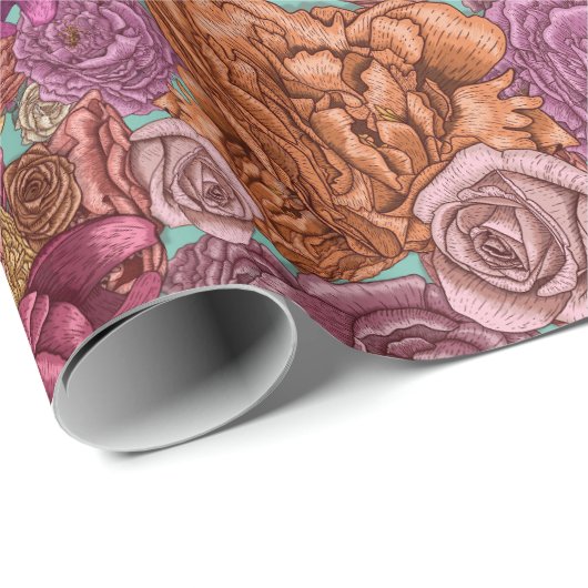 Rose und Bäuche handgezeichnet Blumendesign auf Mi Geschenkpapier (Rolleneckpunkt)