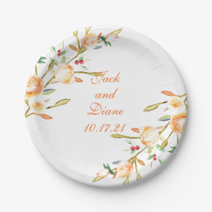 Rose und Berry Watercolor Stems Pappteller