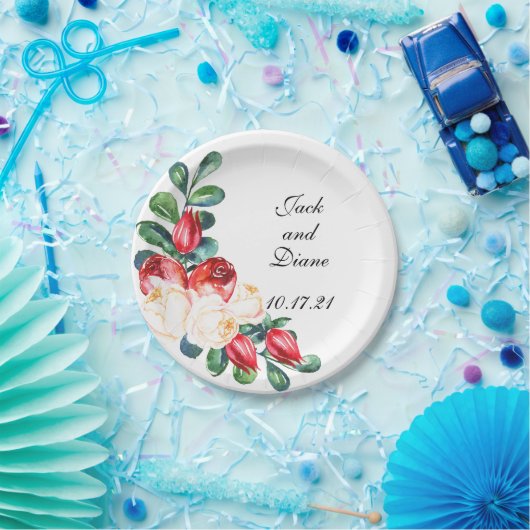 Rose und Berry Watercolor Stems Pappteller (Party)