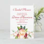 Rose und Berry Watercolor Stems Polterabend Einladung (Stehend Vorderseite)