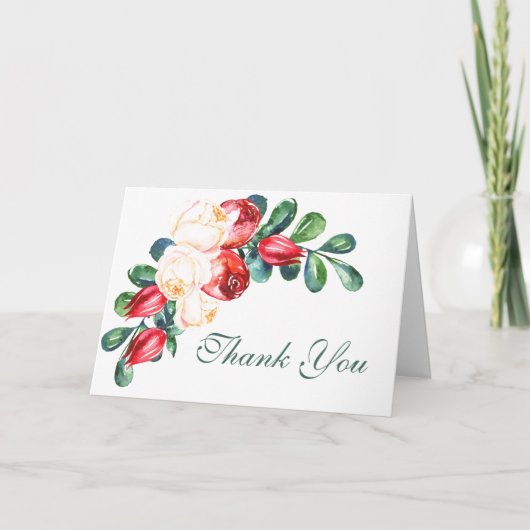 Rose und Berry Watercolor Stems Wedding Vielen Dan Karte (Vorderseite)