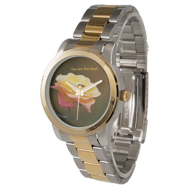 Rose und Biene-Tasche Armbanduhr (Schrägansicht)