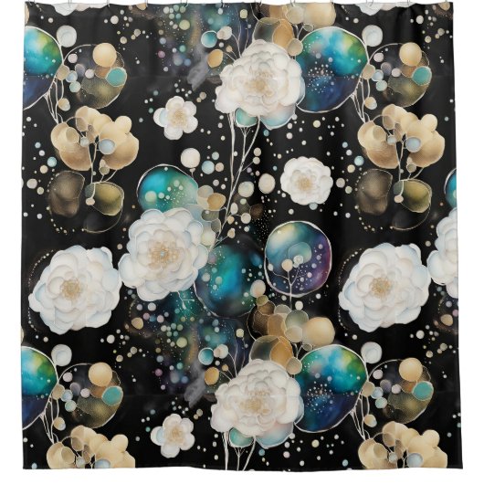 Rose und Blasen Abstrakt Duschvorhang (Vorderseite)