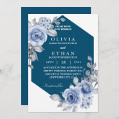 Rose und Blattblau Einladung (Vorne/Hinten)
