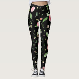 Rose und Blätter auf romantischem schwarzem Hinter Leggings