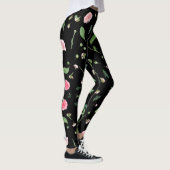 Rose und Blätter auf romantischem schwarzem Hinter Leggings (Rechts)
