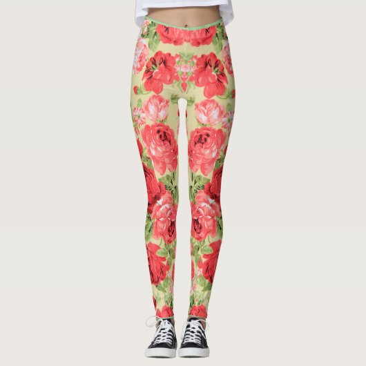 Rose und Blätter Blumenmuster Leggings (Vorderseite)